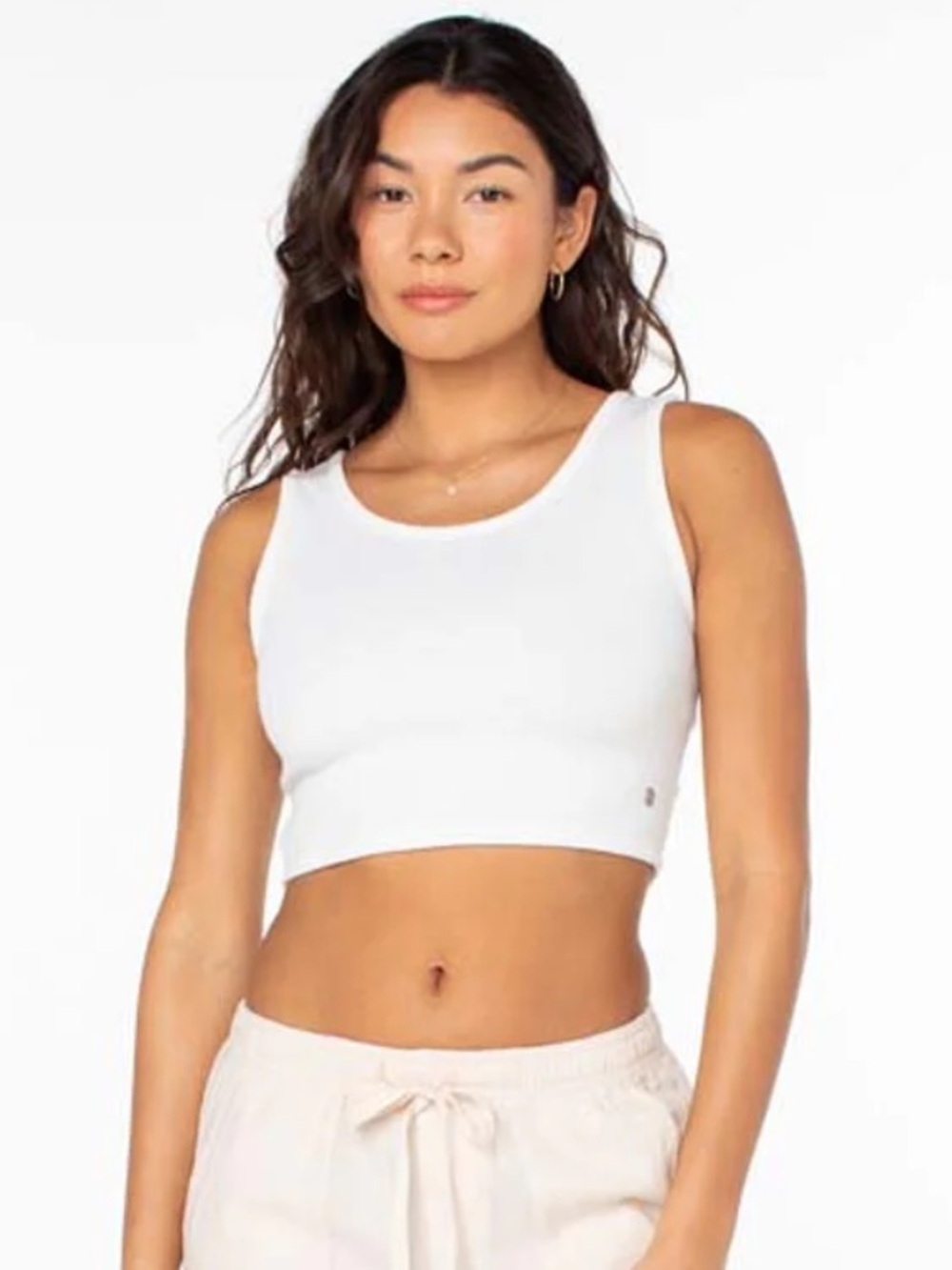 Roxy Good Keepsake Cross Back Cropped Tank Top in Snow (White) size Medium - Picture 2 of 9